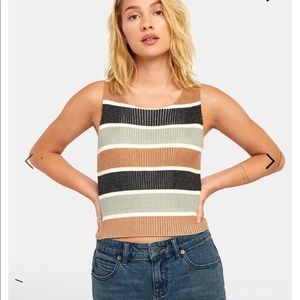 RVCA Ribbed Striped Tank Top in Black, Tan, Sage & Cream